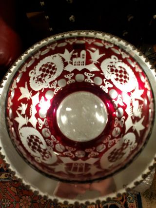 Vintage Bohemian Czech Ruby Red Etched Medium Size Crystal Glass Bowl