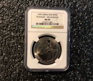 1999 Gibraltar 5 Pound Titanium Millennium Coin Ngc Ms 69