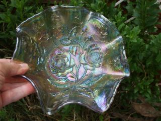 Carnival Glass.  Imperial Open Rose Bowl In Smoke.  Stunning Piece.  Vgc.