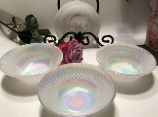 4 Federal Glass Opalescent Moon Glow Iridescent Fruit Bowls