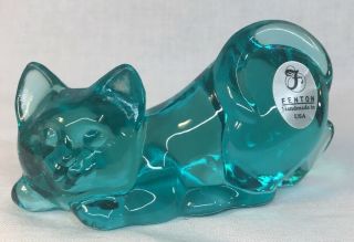 Fenton Art Glass Robin Egg Blue Crouching Cat