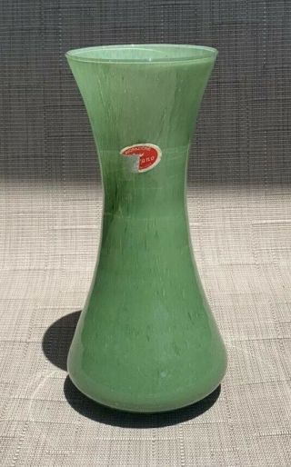 Lavorazone Arte Murano Glass Vase Italy Green And White 9” High Speckled