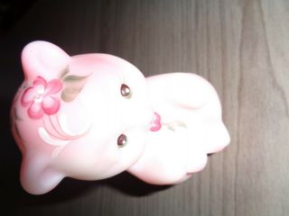 Fenton Hand Painted Pink White Bear Roses Hand Signed 4 " X 2 "