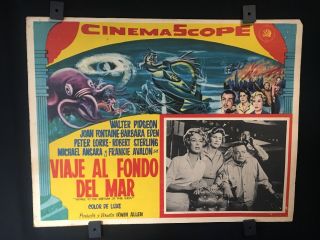1961 Voyage To The Bottom Of The Sea Authentic Mexican Art Lobby Card 16 " X12 "
