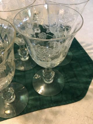 1950’s Heisey Rose Etched Water/wine Goblets Set Of 6,  1 Extra