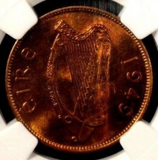 Ireland 1/2 Half Penny 1949 Ngc Ms 65 Rb Unc Bronze