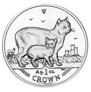 2012 Isle Of Man Manx Cat Coin 1 Oz Silver Proof &