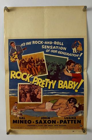 Rock Pretty Baby Movie Poster (vg) Window Card 1957 Folded Rock And Roll