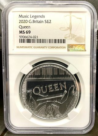 2020 Great Britain Queen Music Legends 1 Oz.  999 Silver Coin - Ngc Ms 69