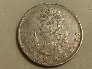 1875 Mo M Mexico Un Peso Silver Crown Coin Xf