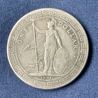 British Silver Trade Dollar - Great Britain/hong Kong 90 Silver (1911 - B,  Km - T5)