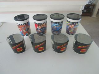 Complete Set Of 4 Last Action Hero Burger King Cup W/ Sleeves & Lids