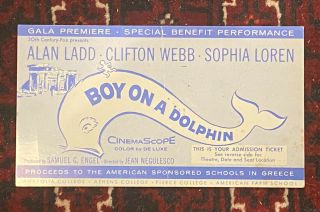 Sophia Loren 1957 Boy On A Dolphin Premiere Ticket Washington Dc