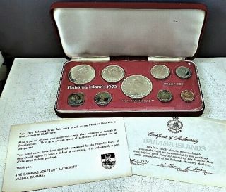 1970 Bahama Islands 9 Coin Proof Set With In Case Nr