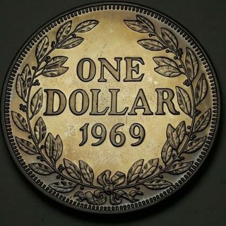 1969 Liberia One 1 Dollar Proof Unc Deep Unique Bold Multi Color Toned Bu (ss)