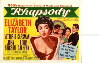 1954 Rhapsody Release Title Lobby Card Elizabeth Taylor