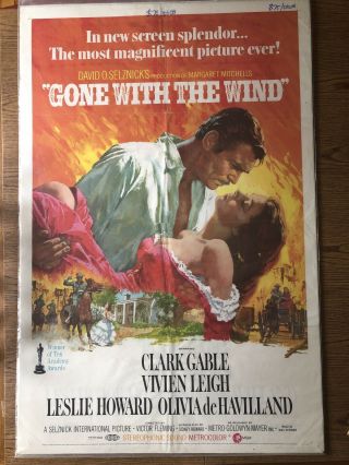 Mgm " Gone With The Wind " One - Sheet Movie Poster - 1974 Re - Release Studio Vintage