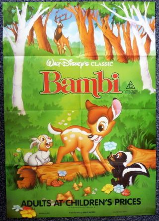 Bambi Walt Disney 1989 Australian One Sheet Movie Poster