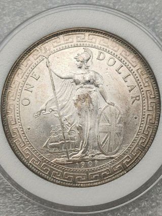 1901 China.  Hong Kong.  British Trade Dollar Silver Coin,  100 Silver