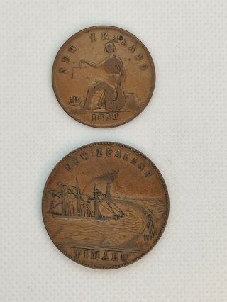 Zealand Token ½ Penny 1858 Tn4 And Penny 1865 Tn14.  Registered Shipment