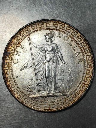 1910 China.  Hong Kong.  British Trade Dollar Silver Coin,  100 Silver