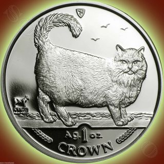 1998 Isle Of Man - Birman Cat - 1 Oz.  999 Silver Proof Coin In With
