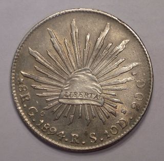 1894 Gors Guanajuato Mexico 8 Reales Silver Coin Km - 377.  8
