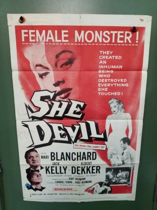 1957 She Devil One Sheet Poster 27x41 Mari Blanchard,  Jack Kelly Sci - Fi Horror