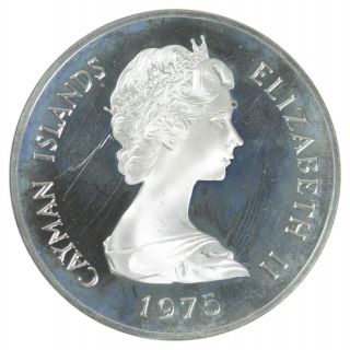 Silver - Huge - 1975 Cayman Islands 50 Dollars - World Silver Coin 691