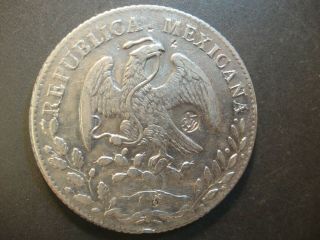 1857 Mexico Silver 8 Reales.  Crown Size.  Extra Fine (counter - Stamped & Cleaned).
