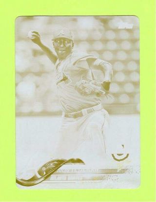 2018 Topps Opening Day 1/1 Yellow Printing Press Plate Julio Tehran 144 Braves