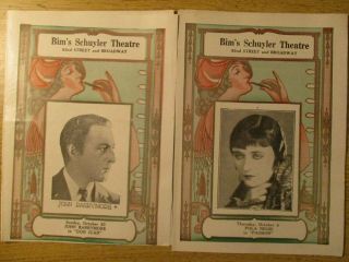 Pola Negri & John Barrymore Cover Photos On 1927 Movie Theatre Heralds Rare