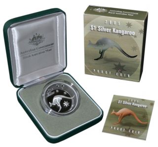 Australia 1 Dollar 2005 Silver 1oz.  Proof Kangaroo &