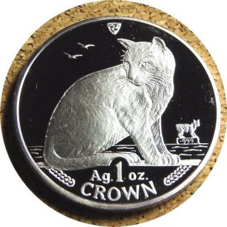 Elf Isle Of Man Iom 1 Crown 1990 Alley Cat Silver Proof Case