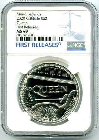 2020 Great Britain 1oz Silver Ngc Ms69 Queen Musical Legends First Releases Blue
