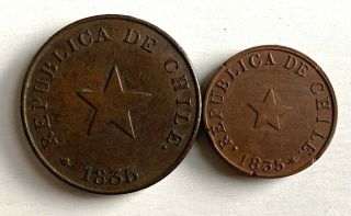 Chile Un Centavo & Medio Centavo 1835 Thick Planchet