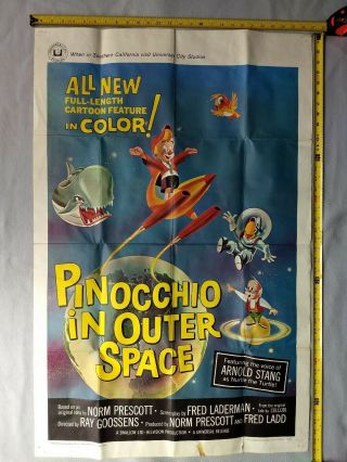 1965 Pinocchio In Outer Space Movie Poster One Sheet 27 In.  X 41 In.