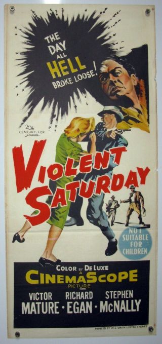 Violent Saturday Mature Egan Marvin Fleischer Cinemascope Noir Aus Daybill 1955
