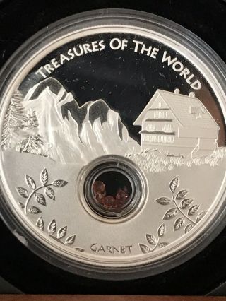 2013 $1 Treasures Of The World,  Europe 1oz Silver Proof Locket Coin Garnet Gems