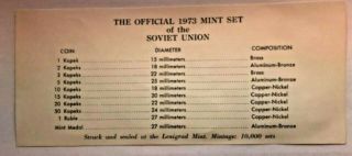 1973 Official Ment Set Of The Soviet Union Leningrad.  Mintage 10,  000 Sts