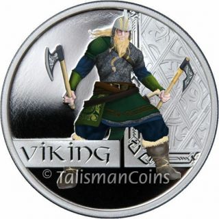 Tuvalu 2010 Great Warriors Viking Norseman Perth $1 Pure Silver Dollar Ogp