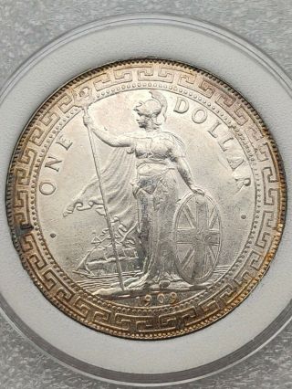 1909 China.  Hong Kong.  British Trade Dollar Silver Coin,  100 Silver