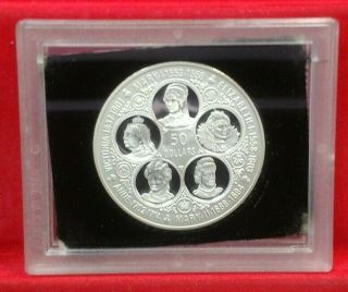 1975 Cayman Islands 50 Dollars Sterling Silver Proof Coin In Plastic