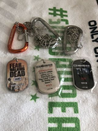 (3) Fear The Walking Dead Authentic Costume Relic Dog Tag plus chain and clips 2