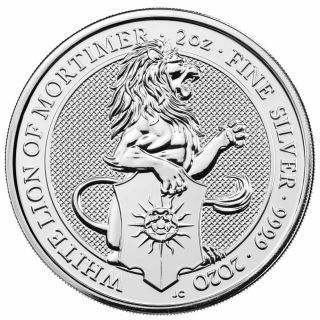 2020 Great Britain White Lion Of Mortimer Coin 2 Oz Silver 9999 Queen 