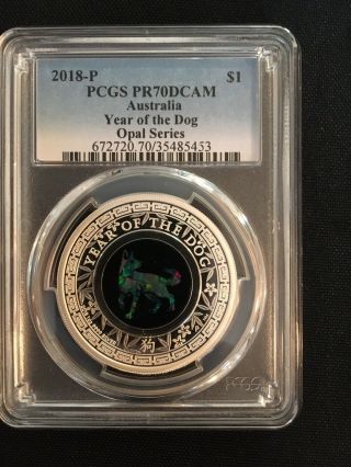 2018 - P Australia $1 Year Of The Dog Opal Colorized 1 Oz Silver Ngc Pr70dcam