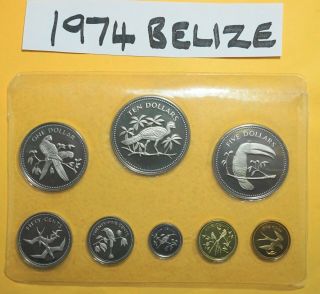 1974 Coinage Of Belize 8 Coin Set Franklin W/ 4 Solid Sterling Silver Coins