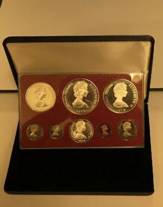 Cayman Islands 1979 Proof Set 8 Coins Box & - 3 Silver Coins