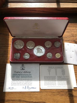 1975 Commonwealth Of The Bahamas 9 Piece Proof Set 4 Silver Coins W/box &