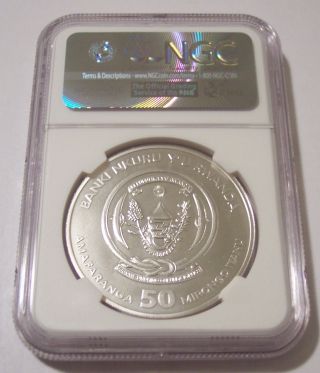 Rwanda 2017 1 Ounce Silver 50 Francs Hippopotamus MS70 NGC 2